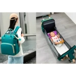 Bolso pañalera con cuna cambiador para bebé, ideal para viajes y cuidado infantil.