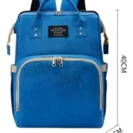 Bolso pañalera azul para bebé con cuna cambiador plegable, medidas 40x30x24 cm.