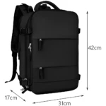 Morral viajero negro, 42x31x17cm, compartimentos frontales y laterales, ideal para Amazon.