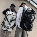 Bolso viajero multiuso negro y blanco para hombre y mujer, ideal para deportes.