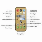 Control remoto para bombillo con ventilador: switch lámpara, brillo, color, viento y temporizador.