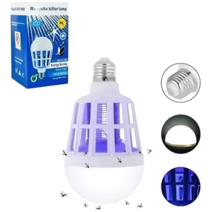 Bombillo led mata zancudos: luz UV y malla eléctrica para eliminar mosquitos.