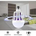 Bombillo LED mata zancudos que atrae insectos con luz UV en habitación para un ambiente libre de plagas.