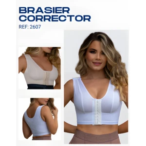 Brasier con realce blanco, estilo corrector, con broches frontales y tirantes anchos.