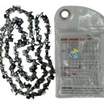 Cadena para sierra He-013 de 12 pulgadas en su empaque, con instrucciones de uso.
