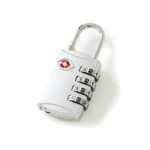Candado Travel Sentry gris para maleta, con combinación de 4 diales y logo rojo.