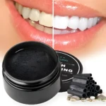 Carbón activado de coco para blanquear dientes, comparativa antes y después.