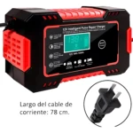 Cargador de batería de carro y moto 12V inteligente con pantalla digital y diagnóstico.