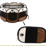 Casa de juegos portátil plegable para mascotas con estampado de huellas, ideal para interiores y exteriores.
