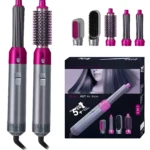 Cepillo alisador eléctrico 5 en 1 con múltiples accesorios para peinar y dar volumen al cabello.