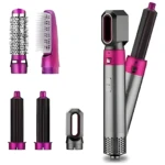 Cepillo alisador eléctrico 5 en 1 con accesorios para estilizar cabello.