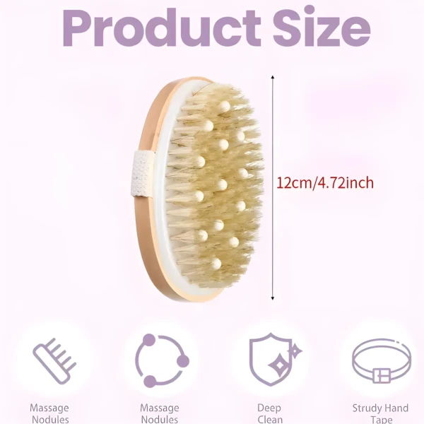 Cepillo corporal exfoliante con cerdas y nódulos para masaje, tamaño 12cm.