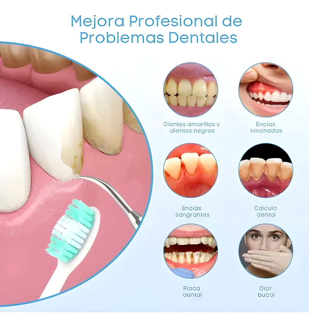 Cepillo eléctrico dental que mejora dientes amarillos, encías hinchadas, placa y mal aliento.