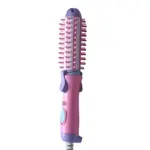 Cepillo eléctrico rizador y alisador rosa y morado para peinar cabello con acabado profesional.