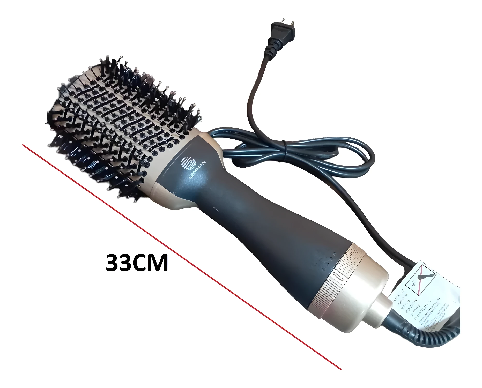 Cepillo secador Keratina 3D Pro Lemman, color negro y dorado, 33cm.