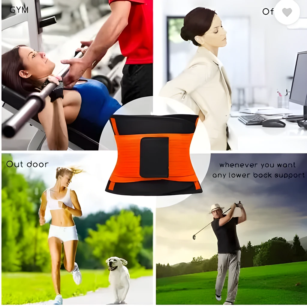 Cinturilla Training Corset Neopreno naranja para soporte lumbar en gimnasio, oficina y exteriores.