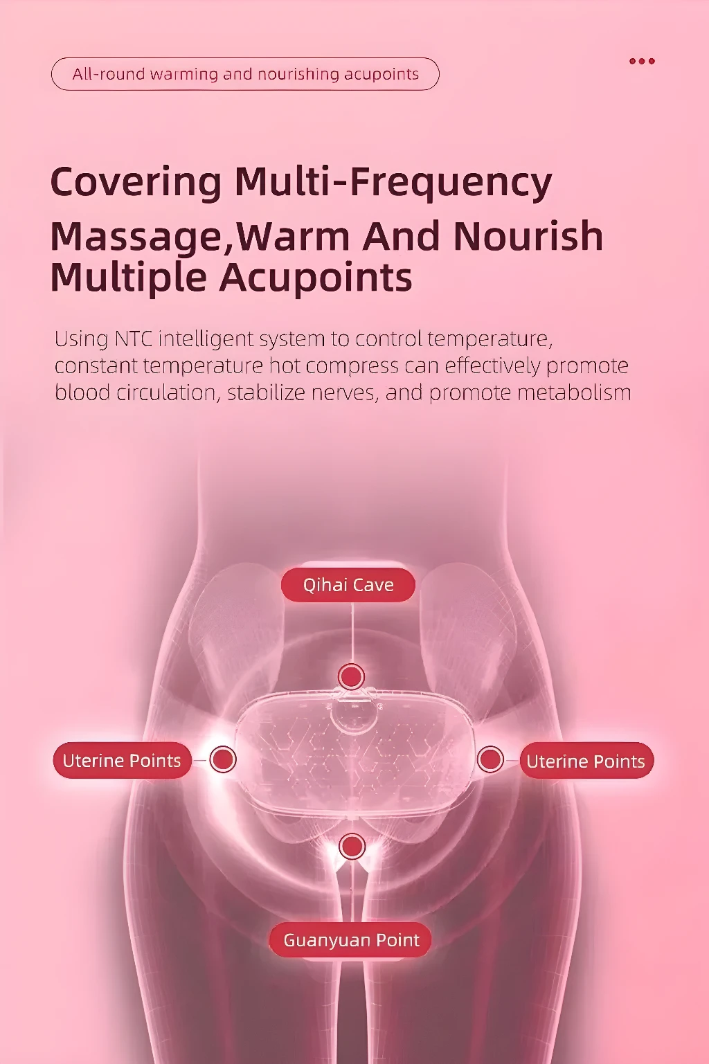 Cinturón de cólicos con masajeador de calor para acpuntos, promueve circulación y metabolismo.