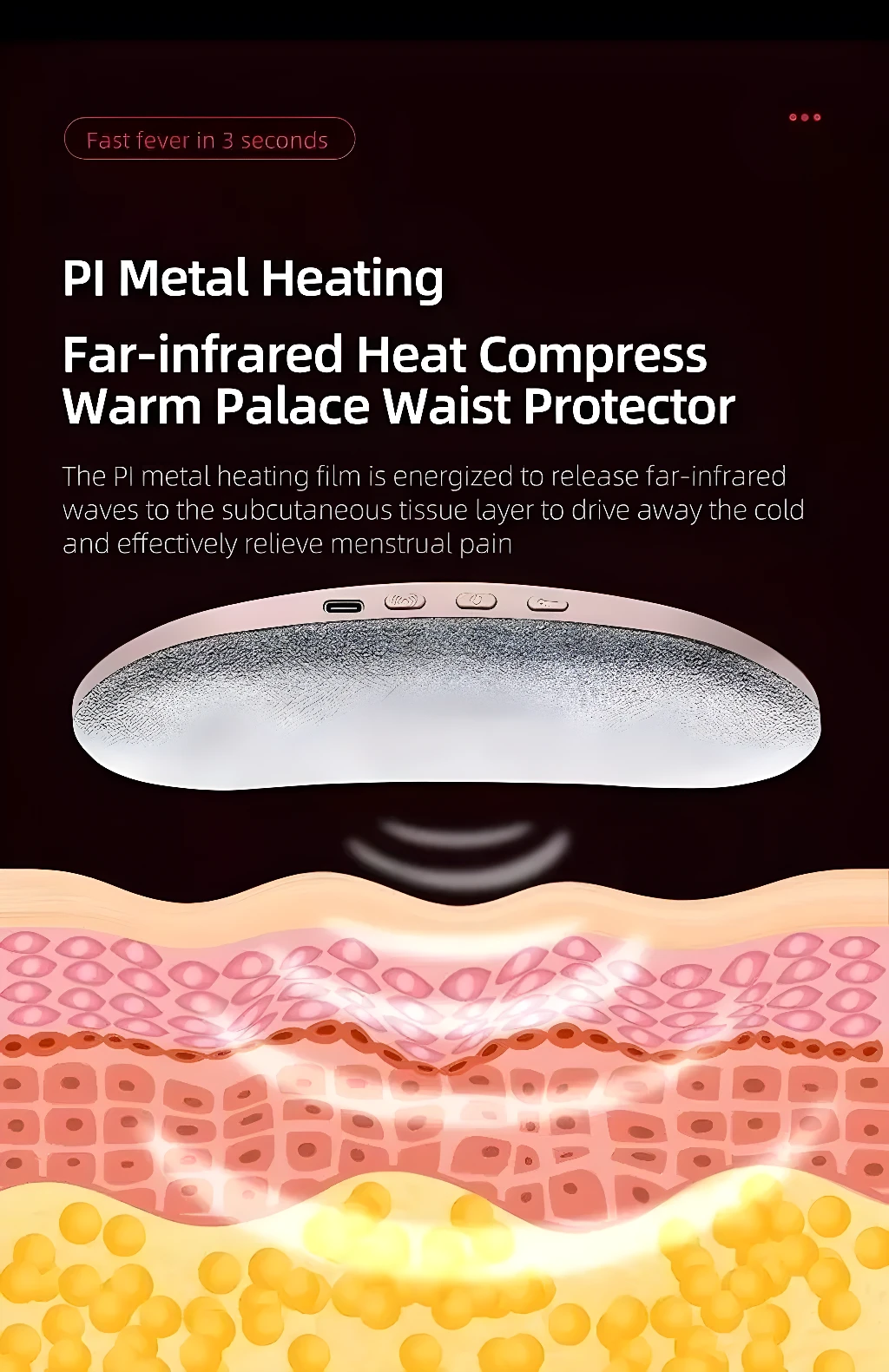 Cinturón Cilícos Masajeador Calor: Dispositivo con calor infrarrojo para aliviar dolor menstrual.