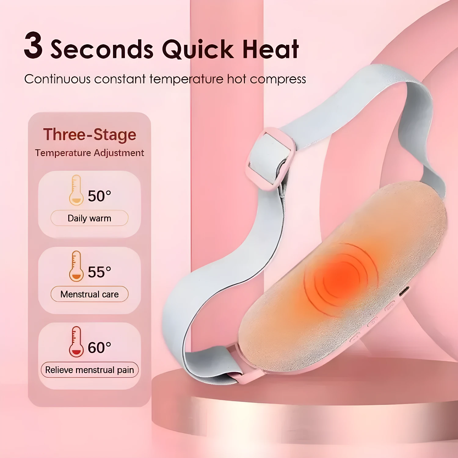 Cinturón de cólicos con masajeador de calor, ajuste de temperatura para alivio menstrual.