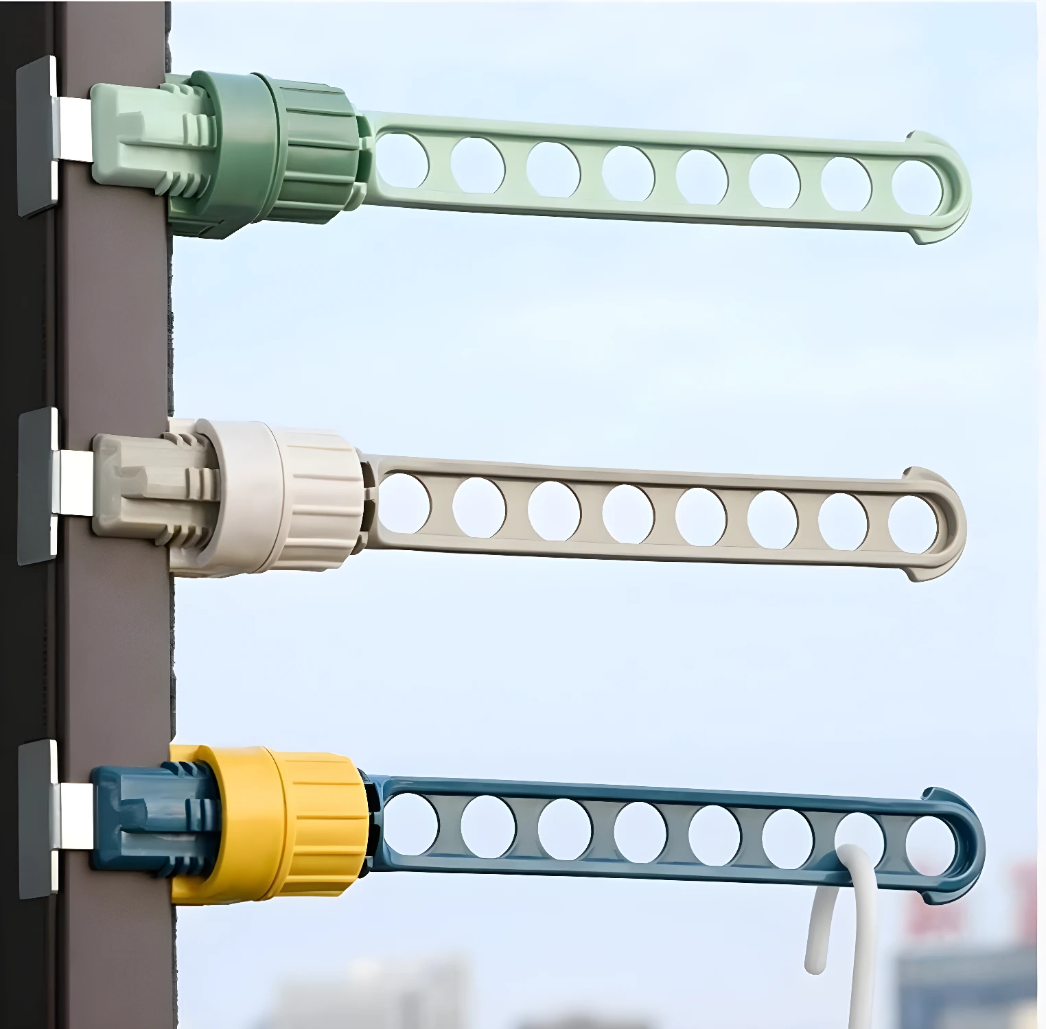 Colgador de ropa multifunción para marco de ventana, diseño con 9 agujeros para secar, color verde.