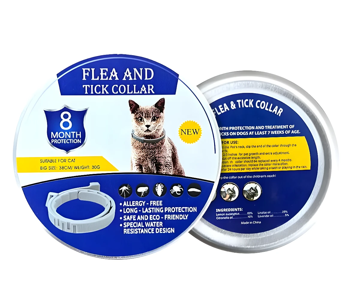 Collar antipulgas y garrapatas para gatos de 8 meses de protección, resistente al agua.
