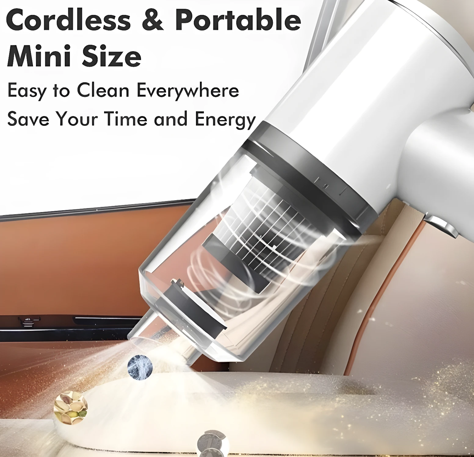 Aspiradora portátil mini para autos, limpia todo fácil y rápido.