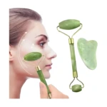 Combo rodillo de jade y piedra gua sha para cuidado facial, herramienta de masaje para la piel.