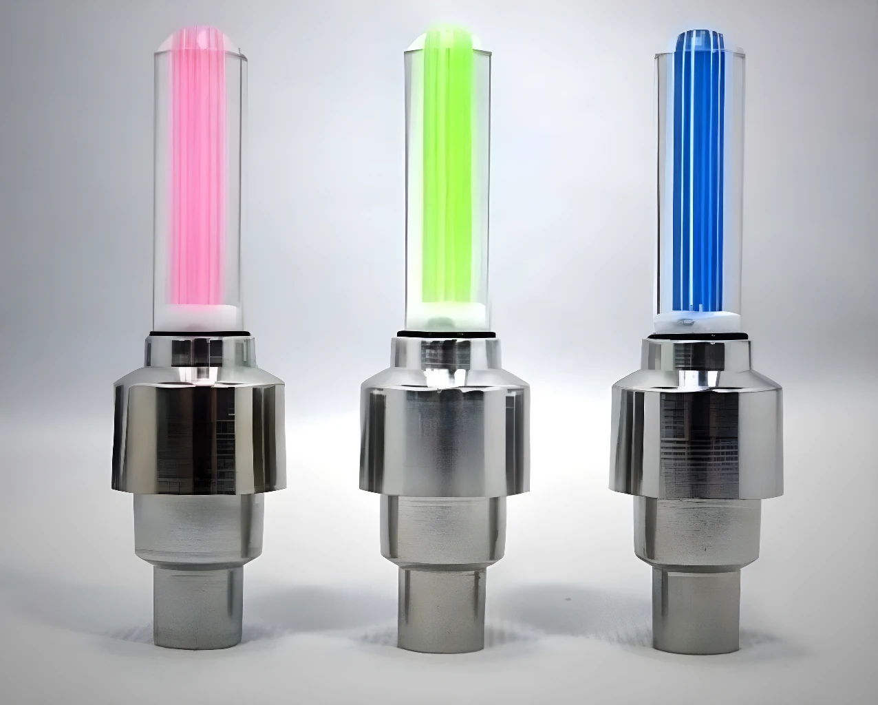 Combox4 luces LED de neón para llantas de bicicleta: rosa, verde y azul brillantes.
