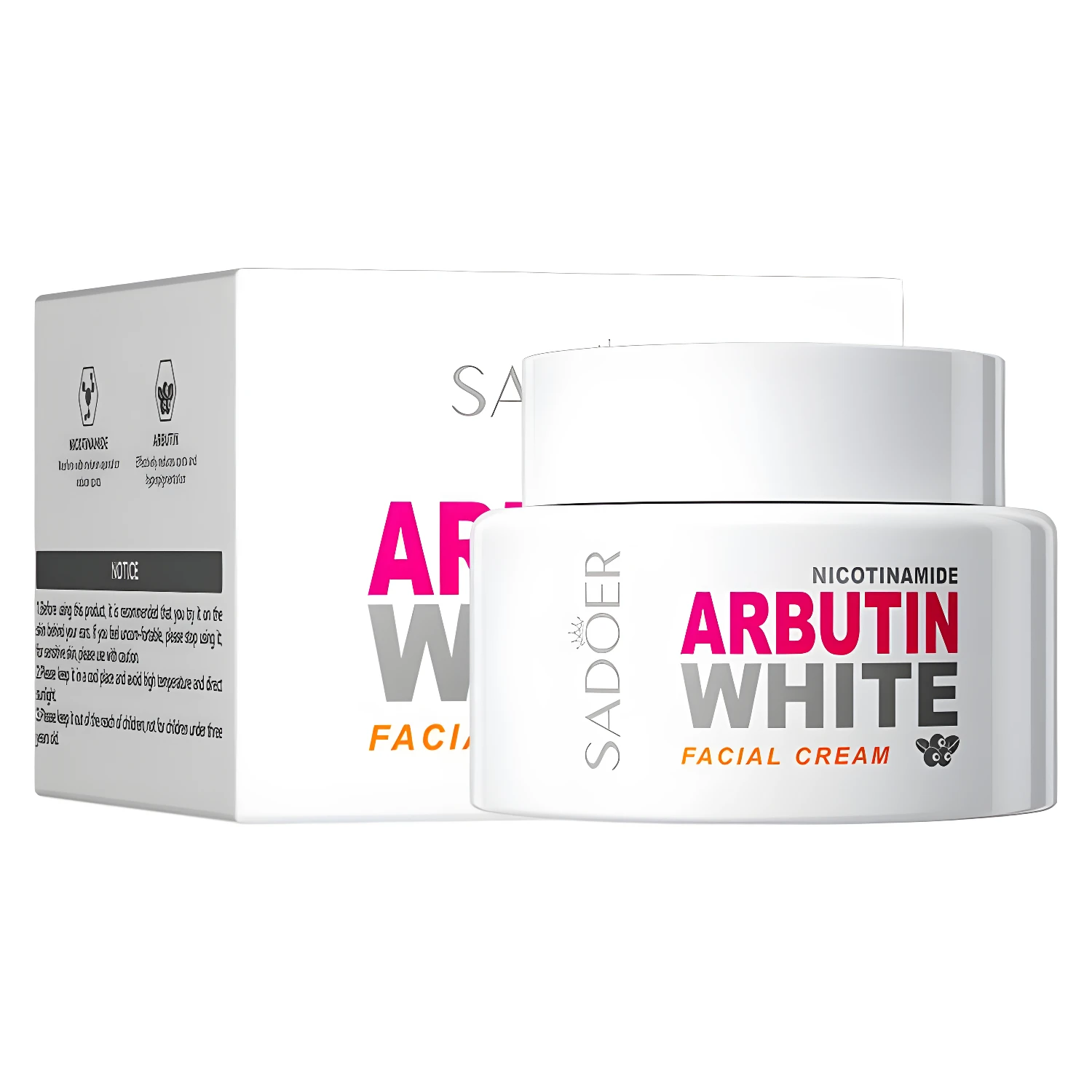 Crema facial Sadoer Arbutin White con nicotinamida, aclarante y para el cuidado de la piel.