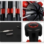 Destornillador multifuncional con linterna: puntas surtidas y mango ergonómico.