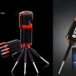 Destornillador multifuncional 8 en 1 con linterna LED, herramienta de acero y plástico ABS.