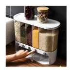 Dispensador organizador de granos con 5 compartimentos y dispensador inferior.