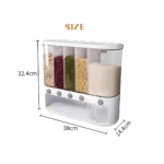 Dispensador organizador de granos multi-compartimiento con medidas 32.4x38x14.4cm.