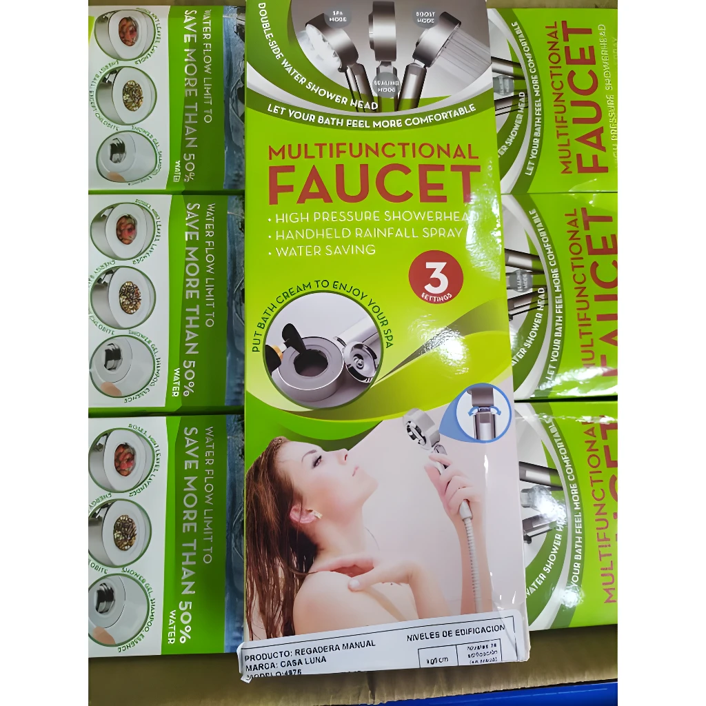 Ducha multifuncional para baño con cabezal de alta presión, rociador y ahorro de agua.