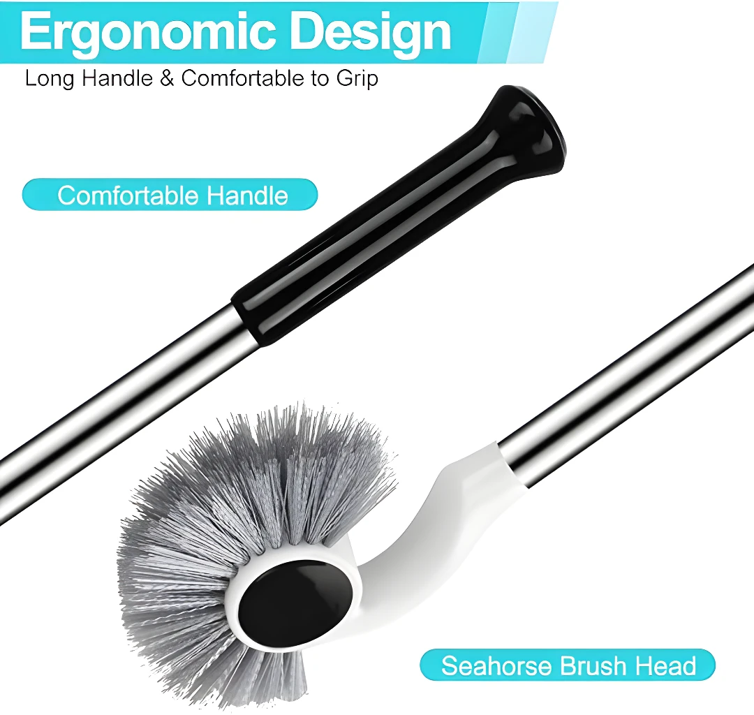 Escobilla de baño con diseño ergonómico y mango cómodo, cabeza de cepillo en forma de caballito de mar.