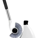 Escobilla de baño magnética con soporte, diseño moderno y cerdas resistentes.