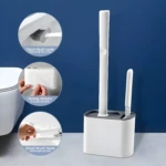 Escobilla de silicona para baño con soporte, ideal para limpiar rincones difíciles.