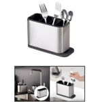 Escurridor de cubiertos metálico con divisiones, ideal para la cocina.