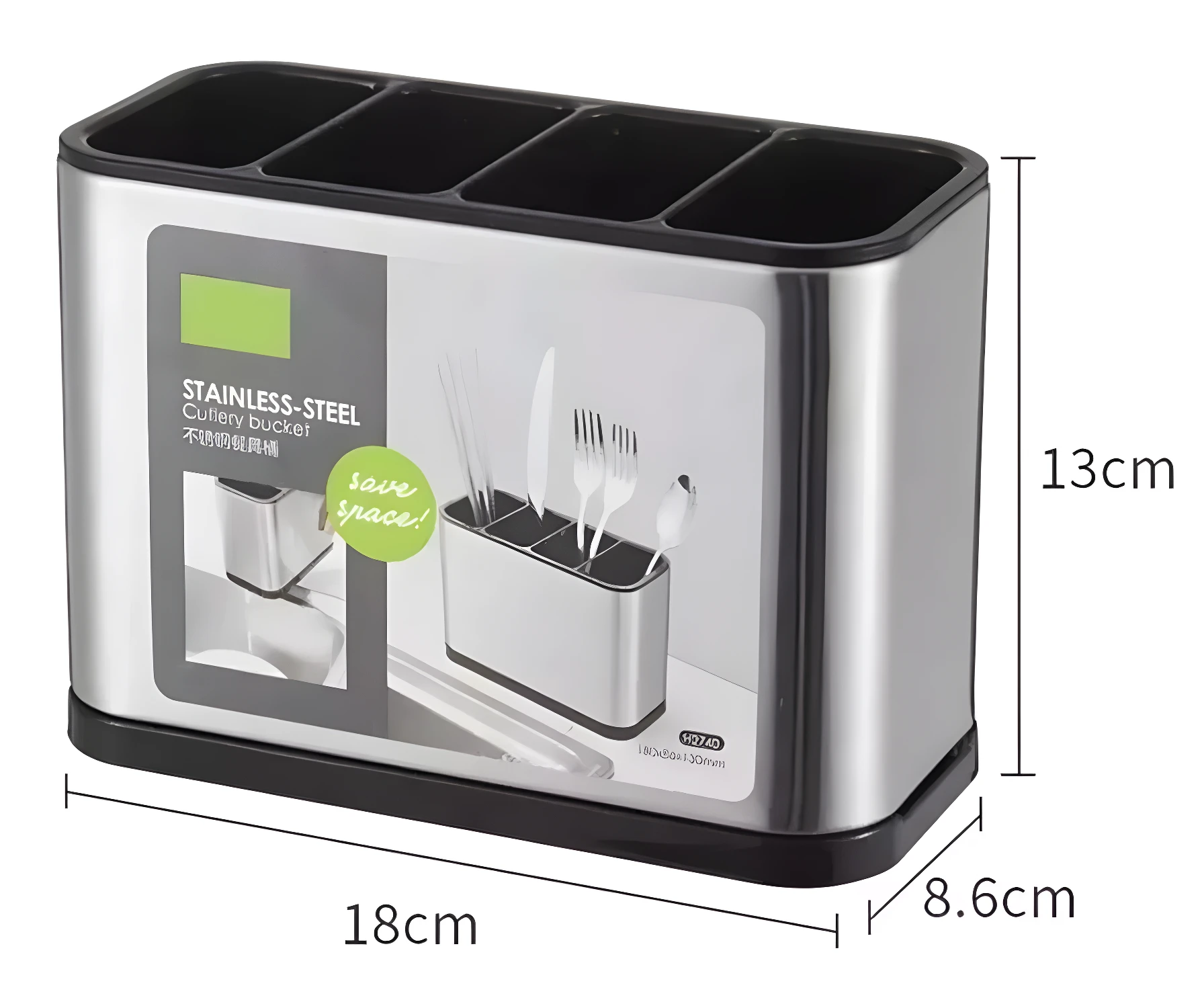 Escurridor de cubiertos y utensilios en acero inoxidable de 18x8.6x13cm con separaciones.