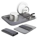 Escurridor de platos de cocina de microfibra, gris, para fregadero.