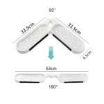 Set x2 estantes giratorios para baño, con medidas de 33.5cm, 9.5cm y 63cm, en ángulos de 90° y 180°.