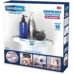 Estante esquinero giratorio InstaHang con succión para organizar y almacenar hasta 10 libras.