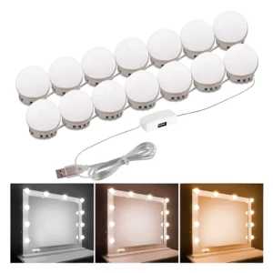 Extensión de luces LED para espejo de maquillaje, 10 bombillas con USB y regulador de intensidad.