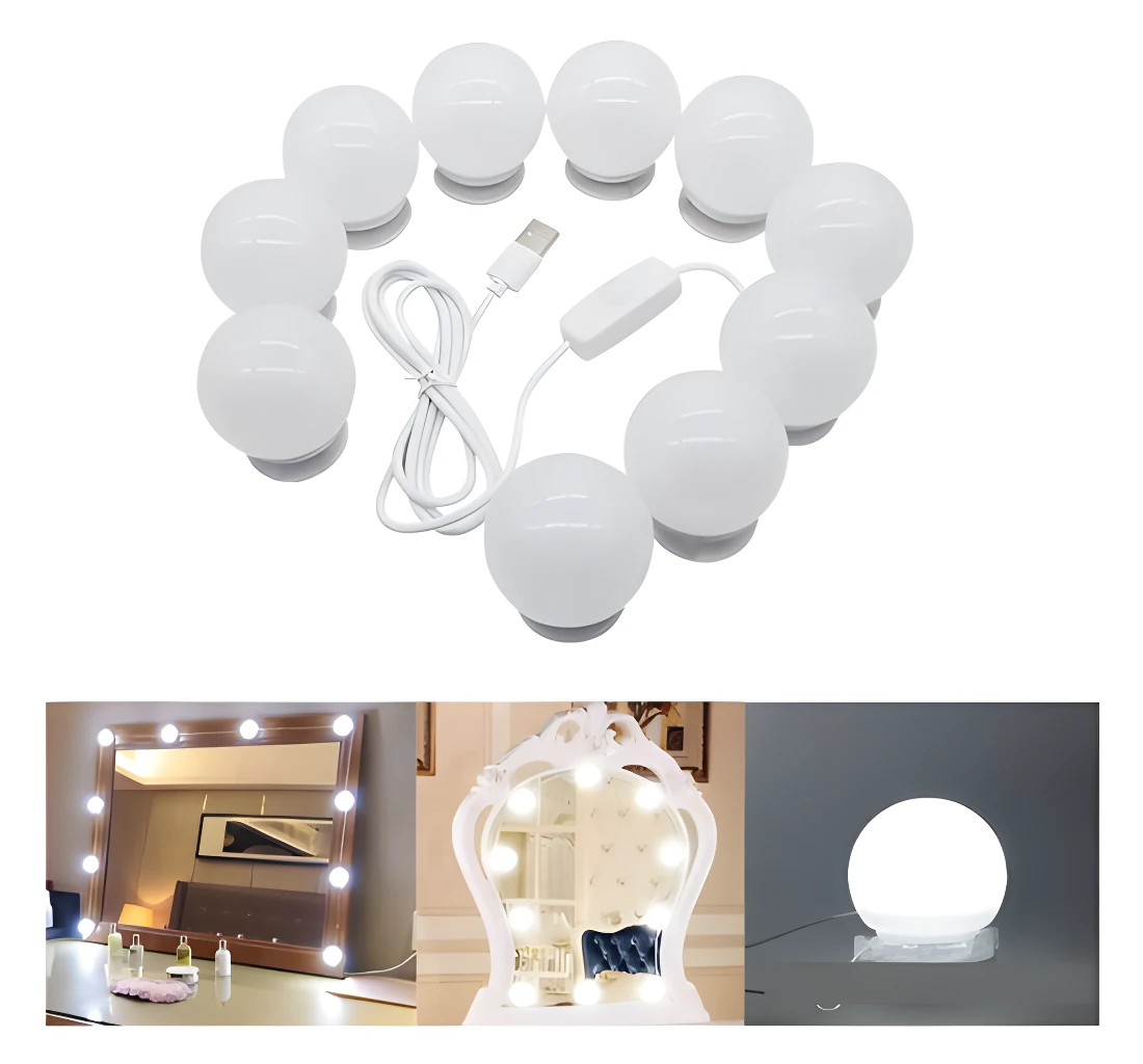 Extensión de luces LED para espejo, ideal para maquillaje y tocador.