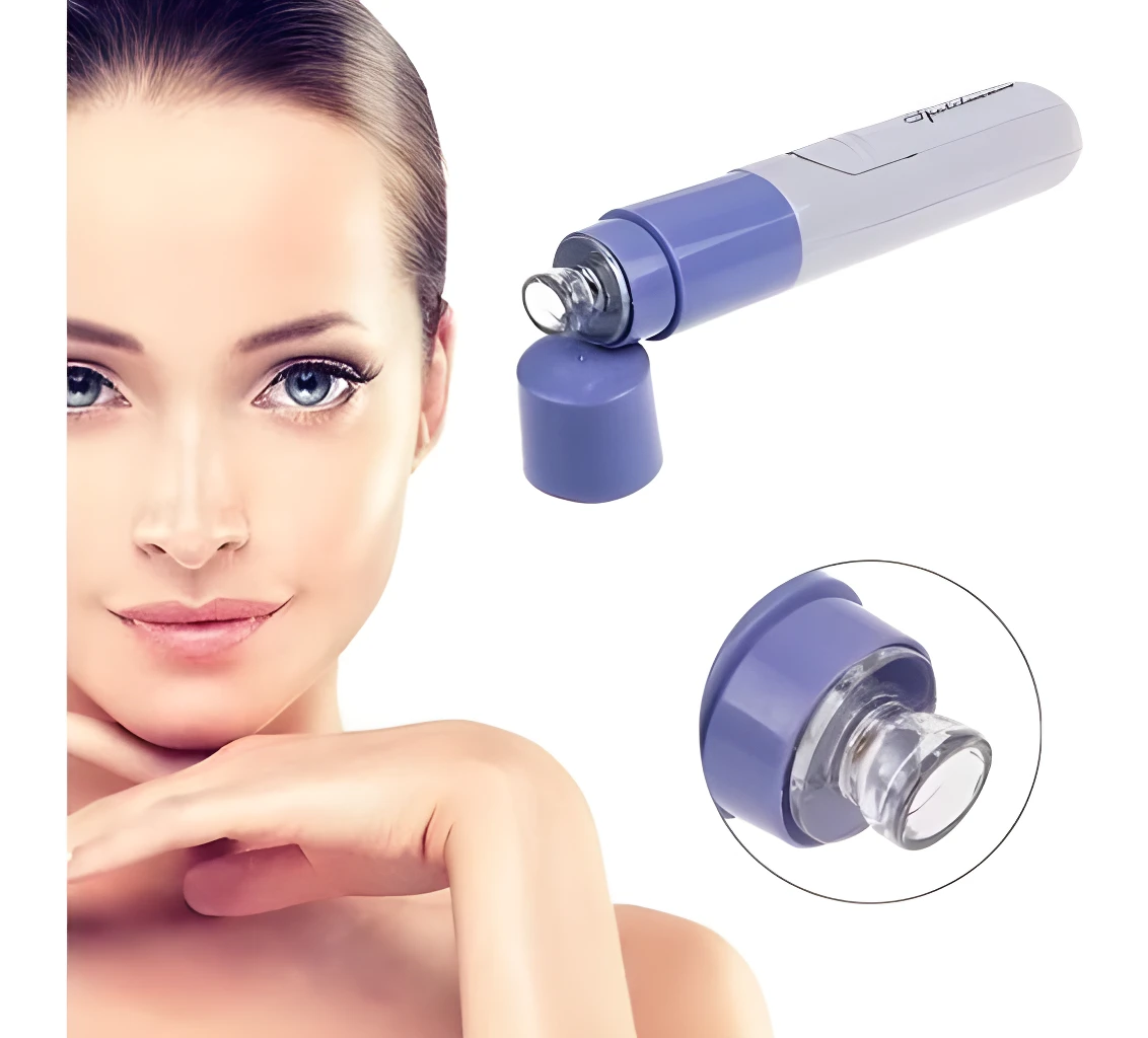Extractor de espinillas y puntos negros, herramienta de limpieza facial con cabezal transparente.