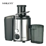 Extractor de jugo SOKANY con jarra y acabado en acero inoxidable, ideal para tu cocina.