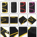 Fajas de brazo deportivas con diseño curvo y borde amarillo, ideales para entrenamiento.