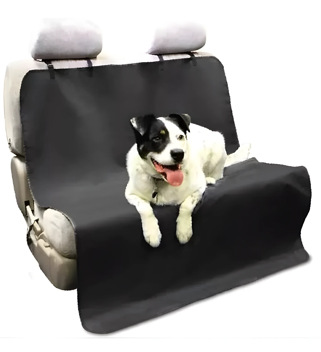 Forro protector para silla de carro de mascota, negro, perro en asiento.