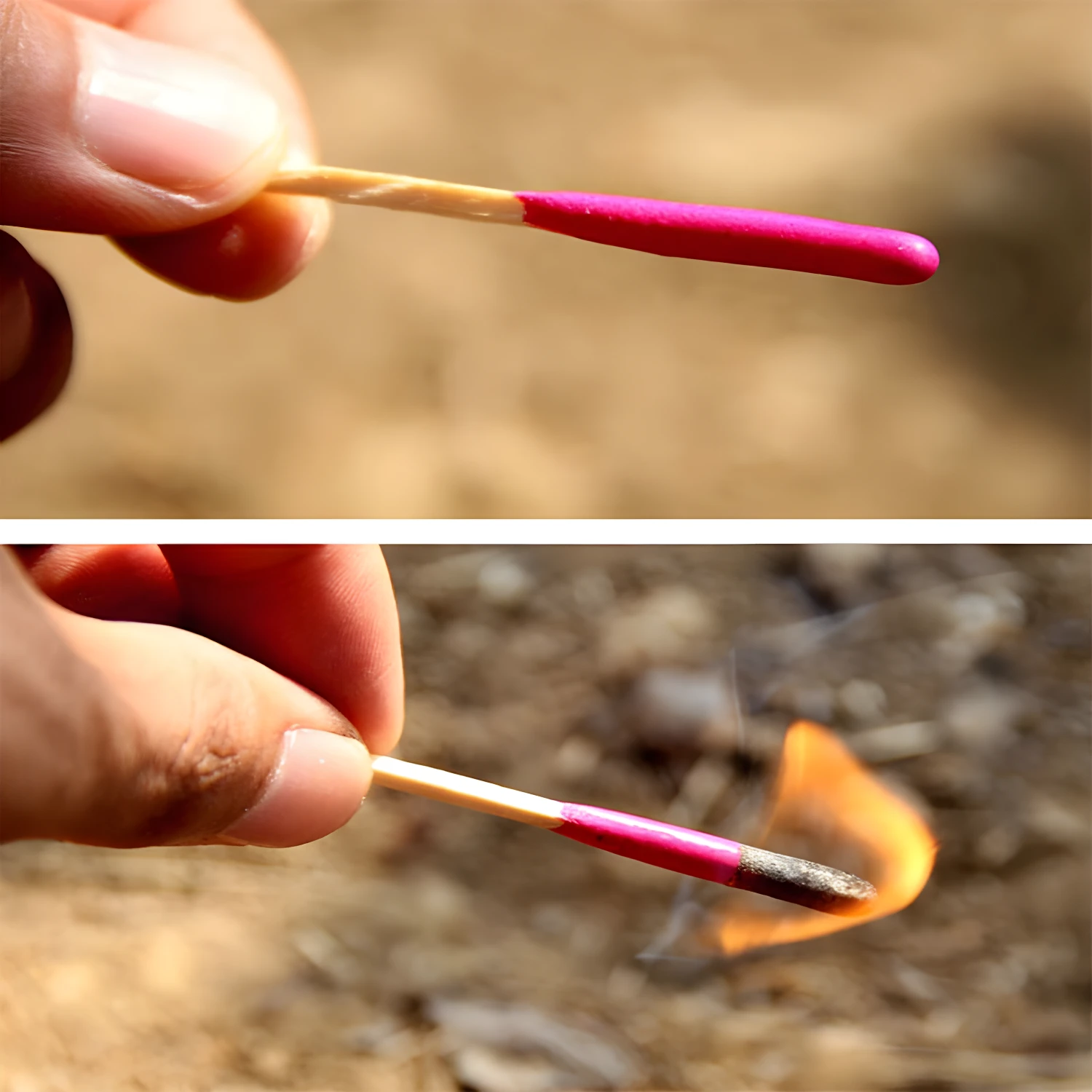 Fósforos impermeables para camping, ignición controlada.