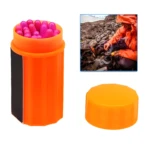 Fósforos impermeables X20 para camping, en estuche naranja con tapa, listos para usar.